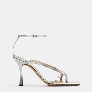 Bottega Veneta Silver Stretch Strap Sandals Heels